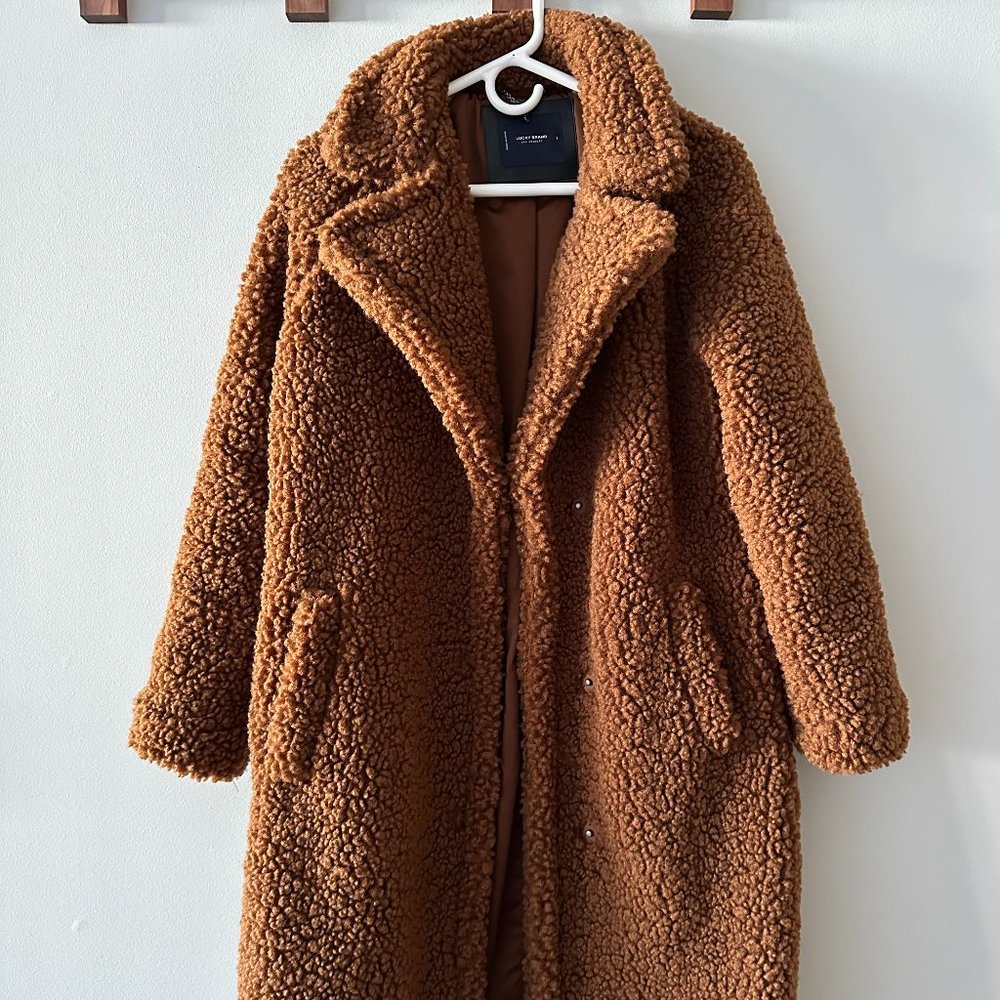 Lucky Brand Brown Faux Shearling Teddy Bear Long Coat in Small